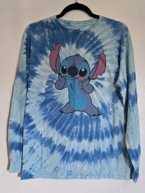 Disney Blue Tie-Dye Stitch Long-Sleeve Tee